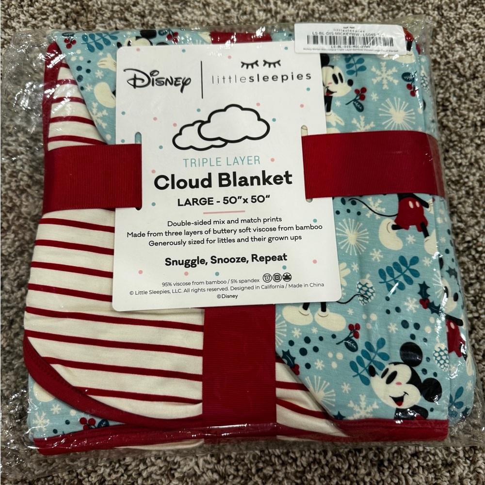 Little Sleepies Mickey Winter Wonderland Blanket - Red, Blue, White